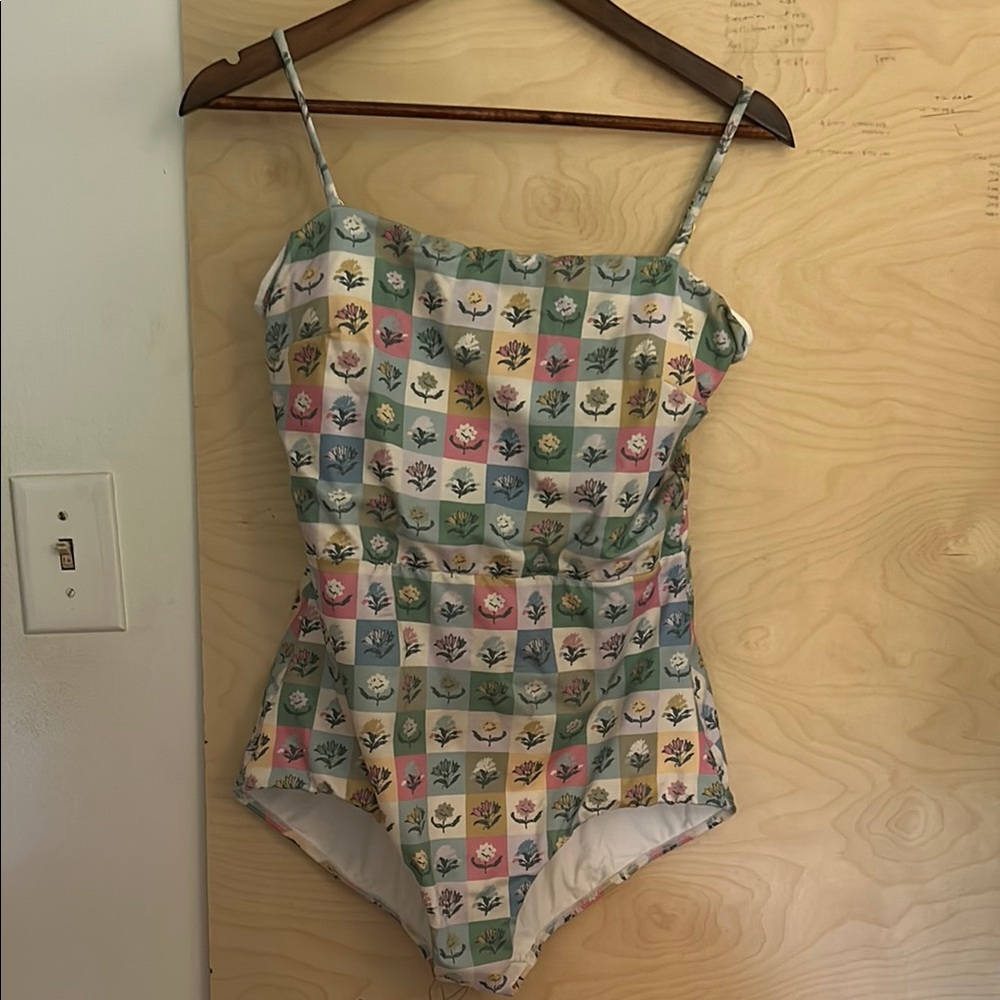 Hermoza Green and Pink One Piece Swimsuit Retro Geometric Design